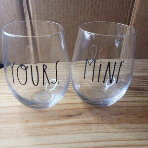 Rae Dunn Mine and Yours Stemless Wine Glasses Set of 2 - Valentines, Bridal